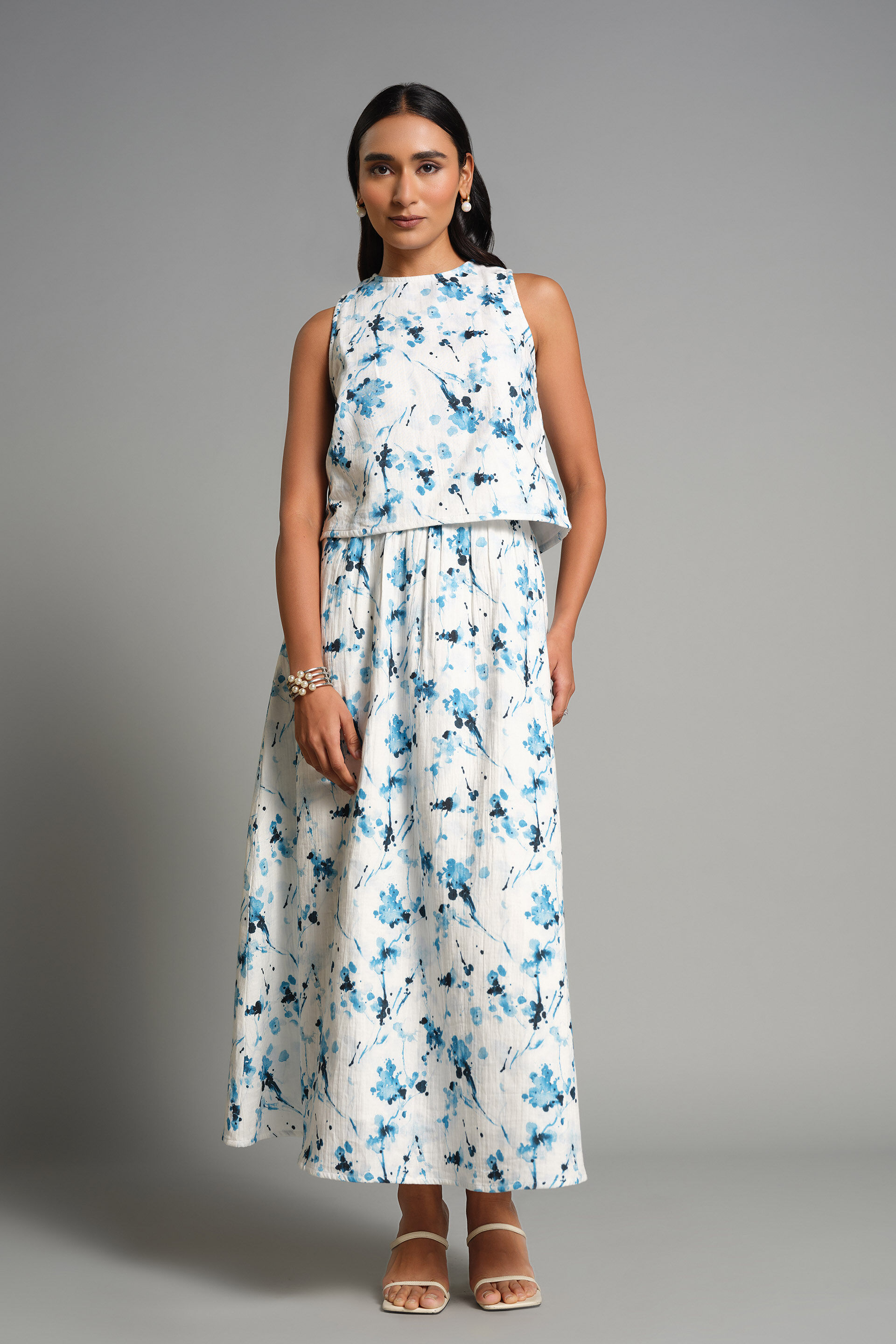 Mountain Flower Skirt Set, Blue, image 1